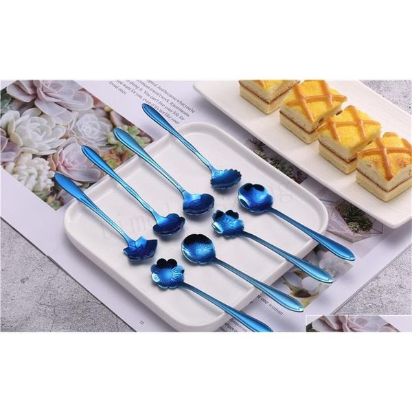 

7 colors flower mixing spoon stainless steel colorful flower coffee spoon 8 kinds of flow jllieq lucky2005