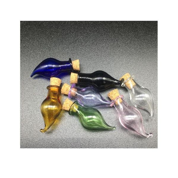 

10pcs colorful fang teeth pepper wishing bottle vial pendants perfume essential oil cork plug glass hand-blown jewelry jllutk, Black