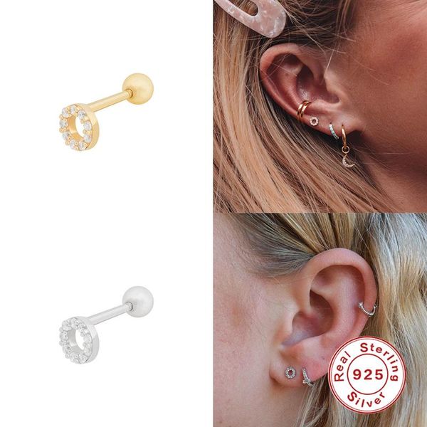 

stud aide s925 sterling silver o-type diamond piercing cartilage earrings for women birthday party gifts jewelry accessories, Golden;silver