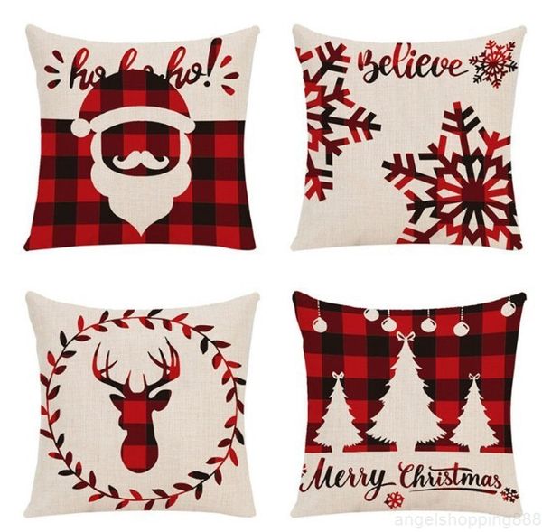 

red plaid cover christmas office cushion home decoration snowflake elk santa claus pillow case 45*45cm