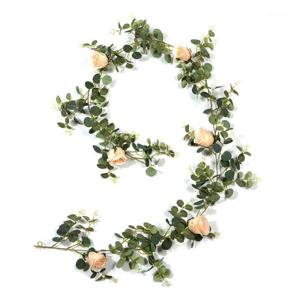 

artificial rose silk eucalyptus leaf garland simulation eucalyptus leaves rattan wedding party backdrop wall decor rattan1