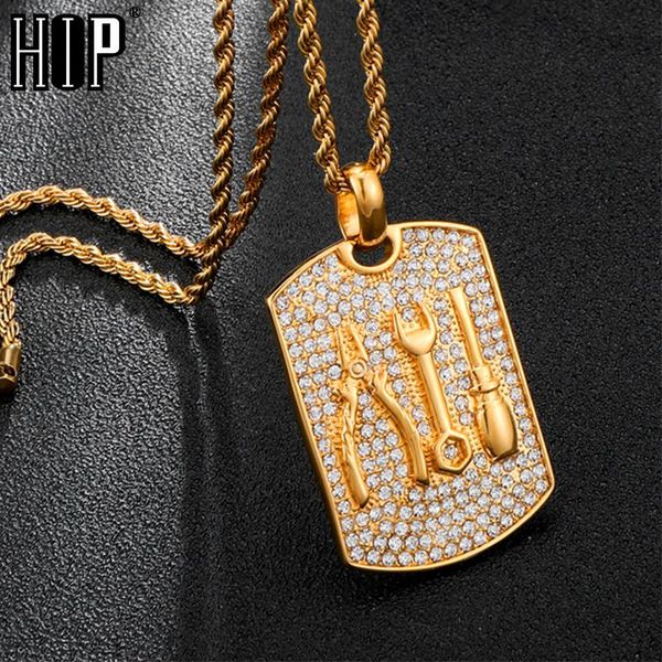 

pendant necklaces hip hop full rhinestone bling iced out necklace 316l stainless steel & pendants for men jewelry drop, Silver