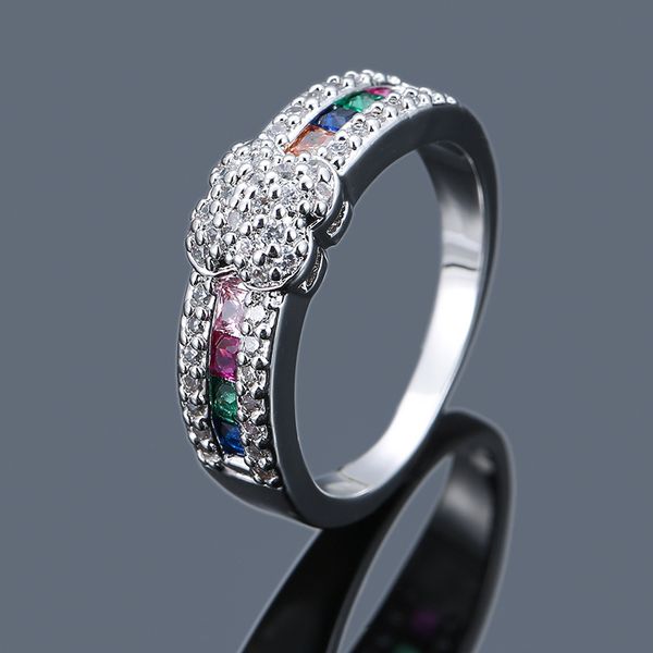 

rainbow kaleidoscope color zircon ring spot, Golden;silver
