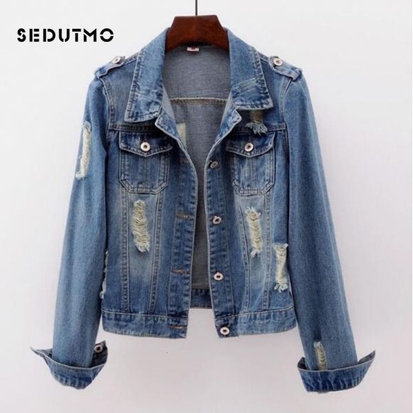 

sedutmo ripped denim jacket women plus size 6xl boyfriend jean coat streetwear harajuku vintage autumn outerwear ed346 t200827, Black;brown