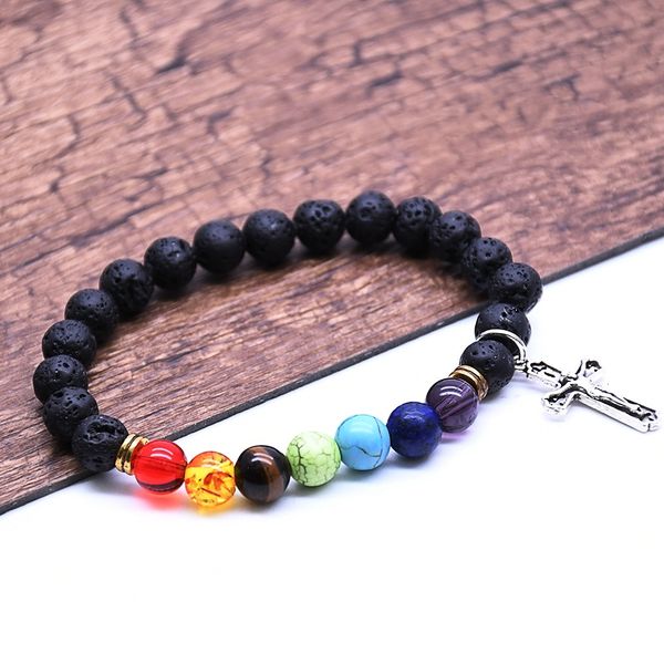 

pendant beads strand bracelet for men women cross religious jewelry, Black