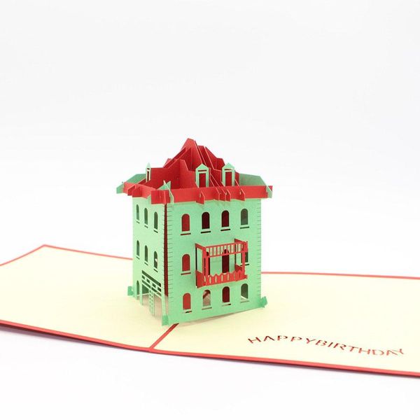 

3d handmade architecture green villa paper greeting cards postcard with envelope different birthday gift wmtilp