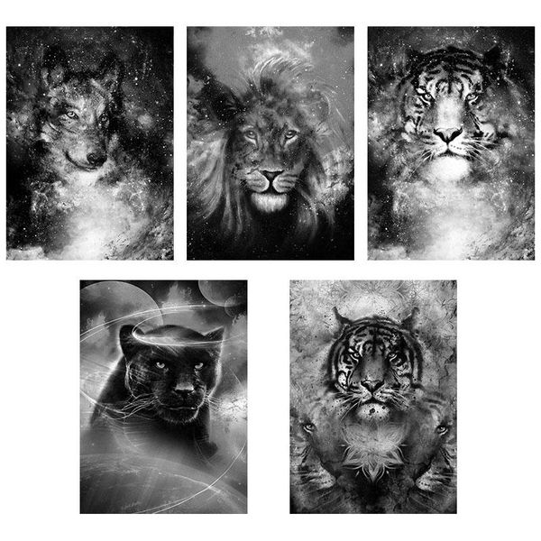 

fantasy animal diamond painting black white tiger wolf panther diamond embroidery living room rhinestone mosaic decor art