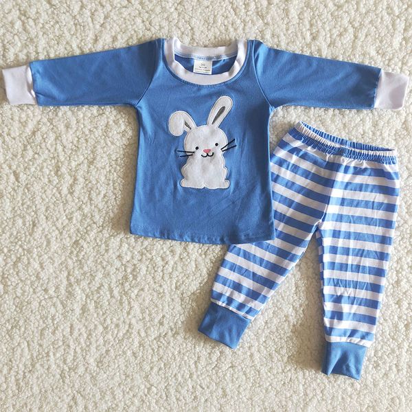 

2021 kids designer clothes boys pajamas sets embroidery rabbit boutique baby boys pajamas cute outfit easter kids pajamas wholesale, White