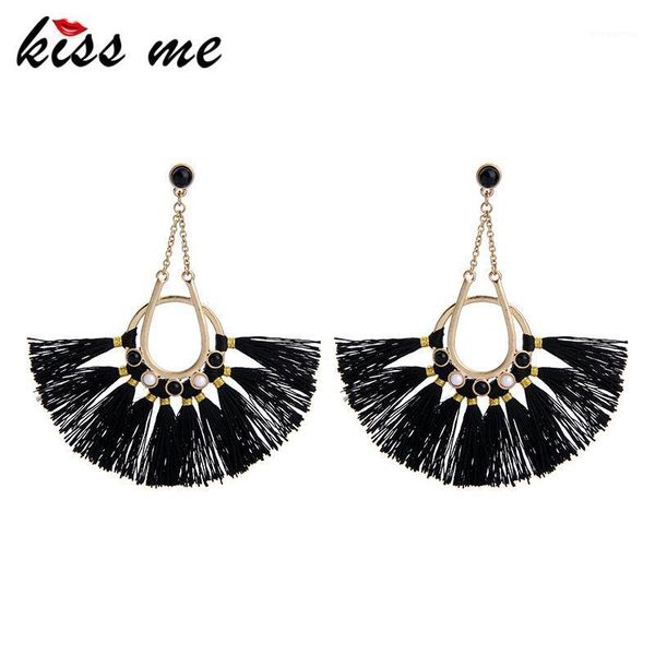 

kiss me fan shape dangling pink & black tassel earrings fashion jewelry ethnic big earrings for women1, Silver
