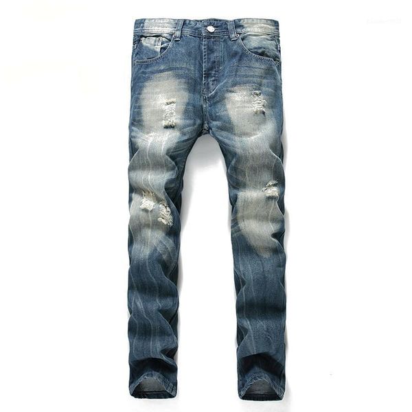 

men's jeans casual fashion patchwork hollow begging cropped pants denim ripped hip hop men old brand dropship large size1, Blue