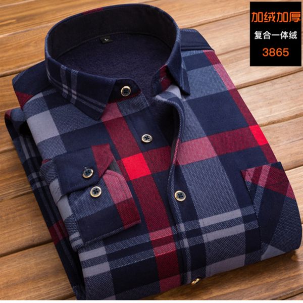 

autumn winter men fleece warm thermo shirt male fashion print long sleeve big size thermal thick plaid l-6xl c1212, White;black