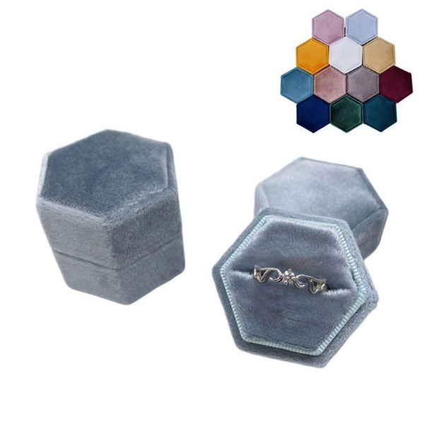 

hexagon velvet ring box одиночный держатель дисплея с съемным держателем коробки крышки на день святого валентина (g63, Pink;blue