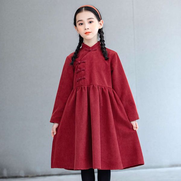 

new qipao girls' year's greetings imitation corduroy drs in autumn and winter 2020, Red;yellow