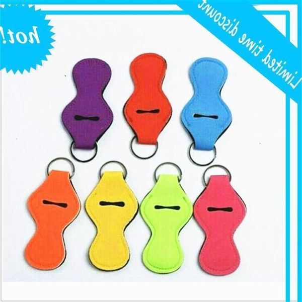 

10pcs blank chapstick sleeve key colorful solid color neoprene keychain lip holder party favor