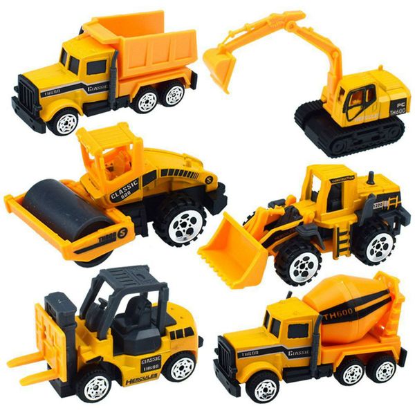 

6pcs/lot mini alloy engineering car model tractor toy dump truck model classic toy vehicles mini gift for boys for kids jouets pour enfants