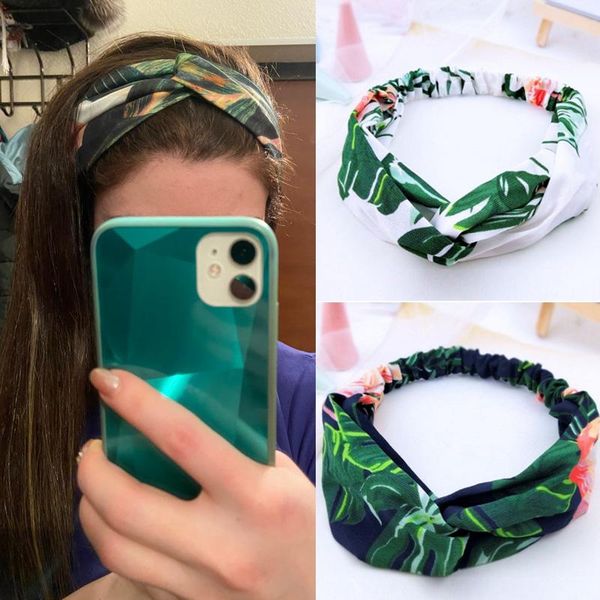 

2pcs summer cotton headband printing hairband women turban twist cross headwear women solid color hair accessories h wmtpat, Black;brown