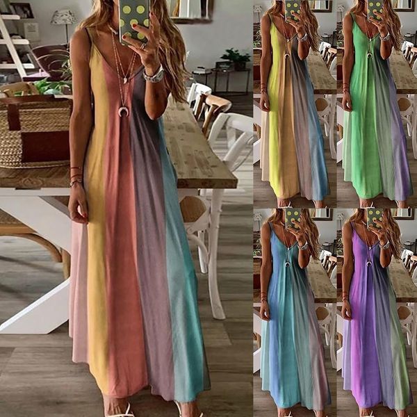 

#h30 2020 women casual loose strap dress colors summer boho bow camis maxi dress plus sizes big large dresses robe femme, Black