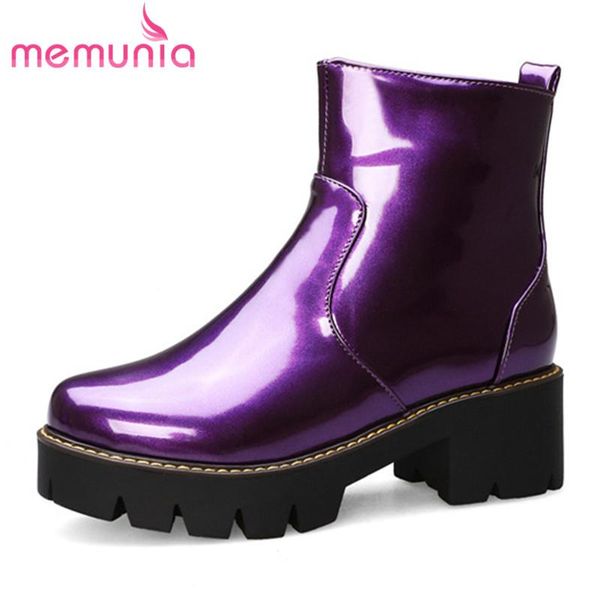 

boots memunia 2021 arrival women ankle zip autumn winter square heels platform comfortable punk casual shoes woman, Black