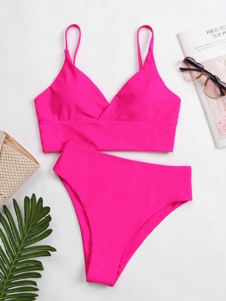 

solid high waisted bikini swimsuit p1kr#, White;black