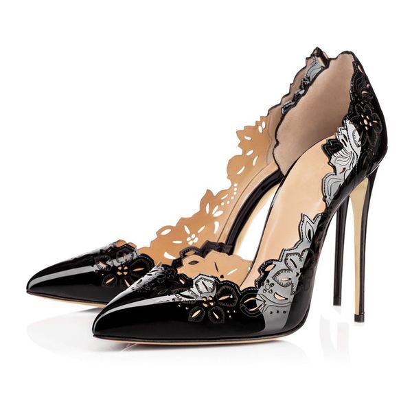 

preto cor branco cu aberto escultura mulheres bombas apontou toe sapatos senhoras stiletto salto alto vestido de noiva 4x93, Black