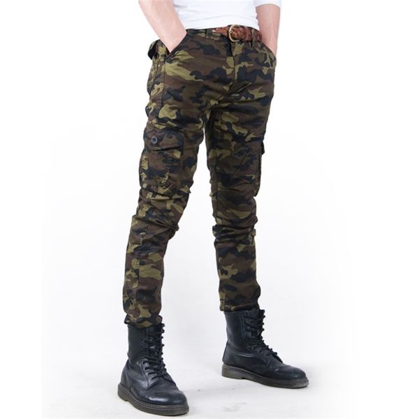 

fashion camo casual military male trouser 2020 thin camouflage men's slim spring summer combat tactical army skinny pencil pant lj20122, Black