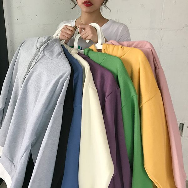 

hooded long women 1 in zipper loose 2 hoodies mooirue candy sweatshirt sleeve oswha, Black