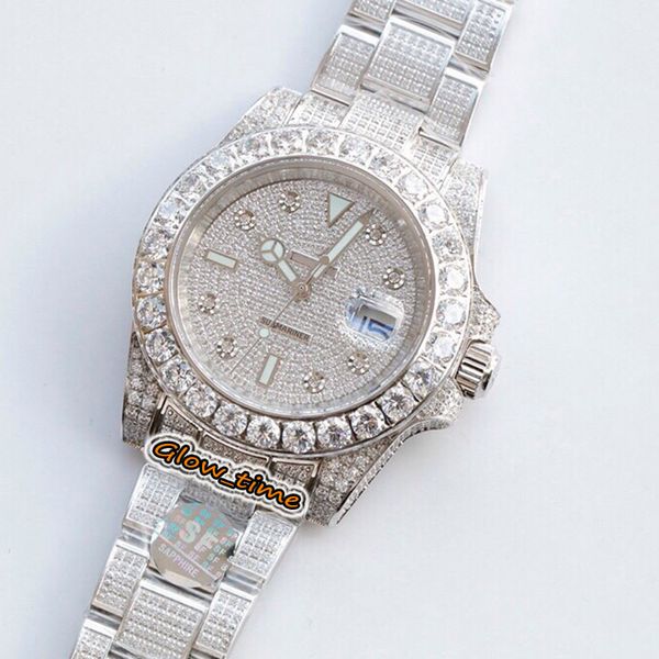 

edition 116759 116769 116758 gypsophila dial asia 2813 automatic mens watch big diamond bezel full iced out diamonds case iced watches, Slivery;brown