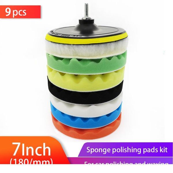 

9pcs 7inch buffer sponge pad set woolen car polishing pad kit buffing waxing with m14 drill adaptor for car cleani wmtppd