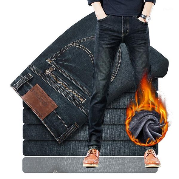

men's plus fleece jeans 2020 winter new casual warm thick slim-fit men's plus cashmere denim pants1, Blue