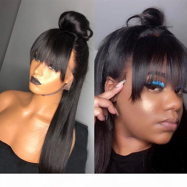 

250 density 13x6 lace frontal wigs with bangs straight lace front human hair wigs for women brazilian wig long black dolago