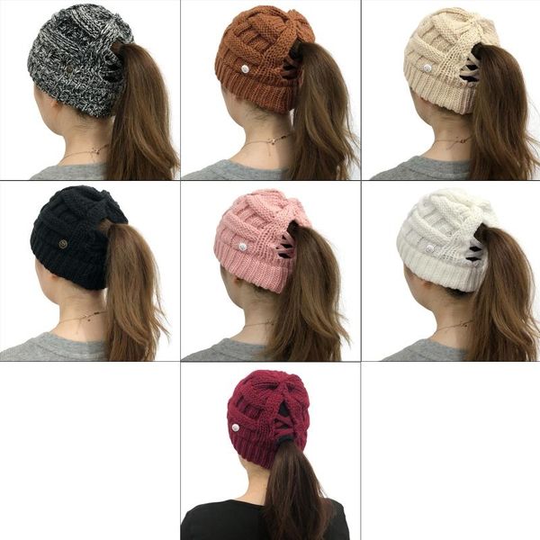 

women winter cable knitted stretch beanie hat with detachable protect ears side buttons criss cross skull cap, Blue;gray