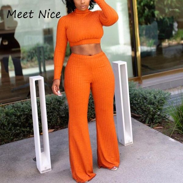 

2 two piece set women ribbed o neck crop and long pants set autumn long sleeve tracksuit women conjunto feminino1, White