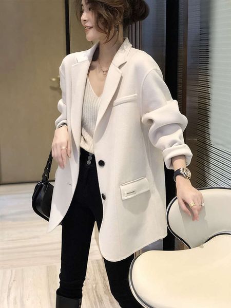 

white aced women's suit collar woolen coat autumn winter 2020 new european fashion, White;black