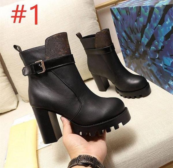

2021 find similar star trail ankle boot high-heeled heel shoes booties leather boots with patches brand chunky heel boots 1a86mc sz 35-42, Black