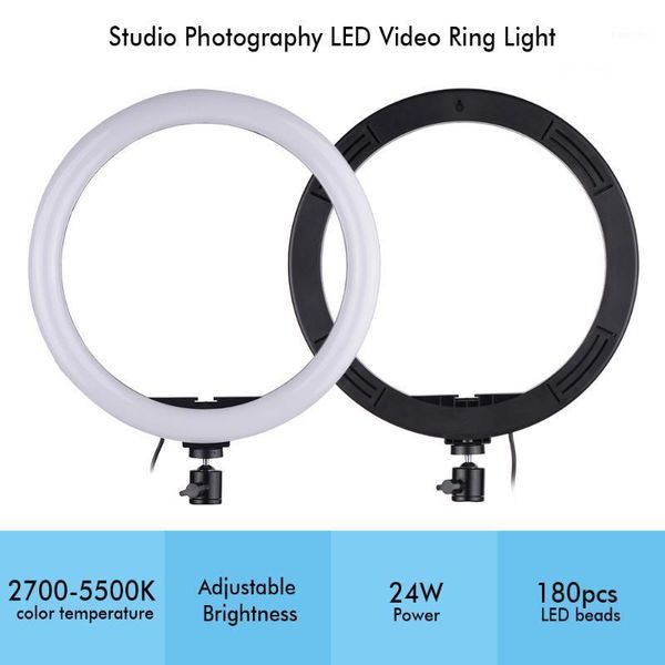 

2pcs ball heads compact size led video ring light fill-in lamp 24w dimmable 2700-5500k color temperature with smartphone holder1