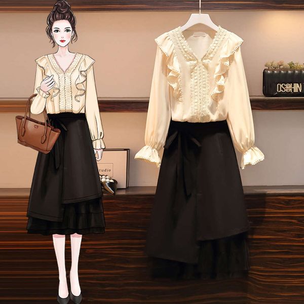 

large size women's dress new western style meat covered shirt in autumn 2021, Black;gray