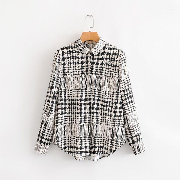 

stylish women plaid shirt autumn 2019 new fashion long sleeve blouse modern lady casual shirts1, White