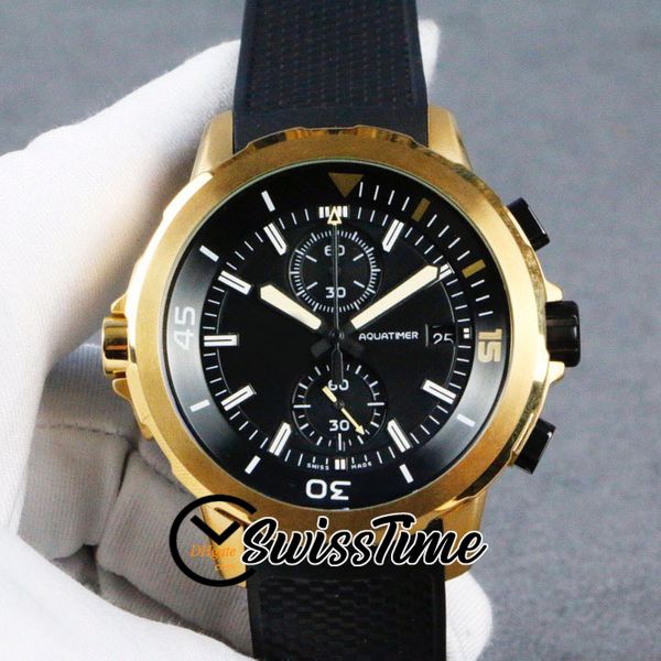 Vendita Nuovo IW379503 Cronografo al quarzo Orologio da uomo Quadrante nero Cronometro Cassa in oro 18 carati Cinturino in caucciù nero Orologi sportivi STIW SwissTime Special