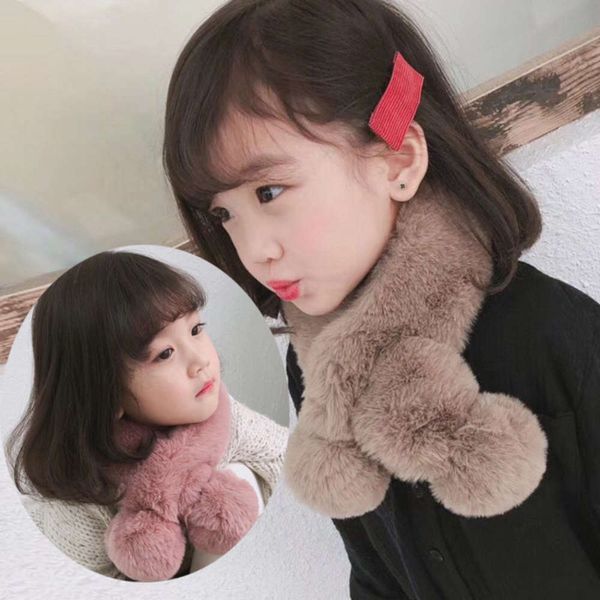 

thickened f1439 new ball crossed plush korean children's scarf winter warm neck, Red;brown