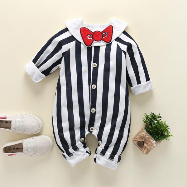 

jumpsuits autumn winter baby boys girls rompers cotton long sleeves black and white stripes jumpsuit born toddler clothes1, Blue
