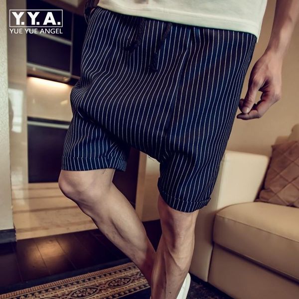 

summer new fashion striped drop crotch harem shorts mens elastic waist plus size 5xl baggy loose casual streetwear beach shorts, White;black