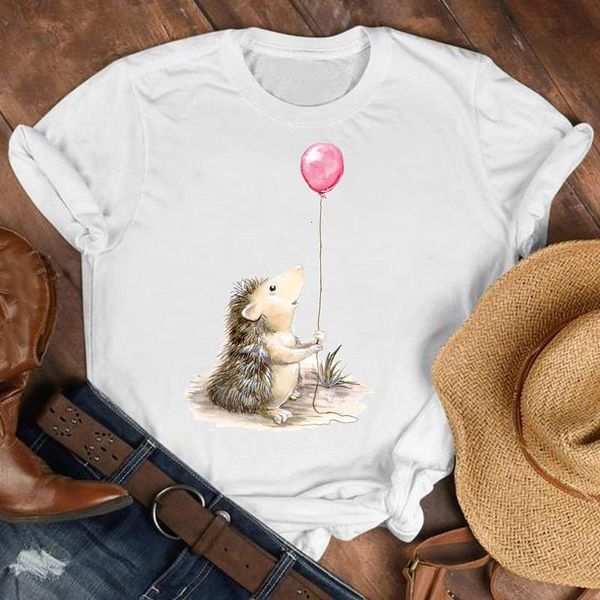 

women lady animal fashion watercolor 90s printed cartoon shirt clothes tshirt tee womens female print t graphic t-shirt, White