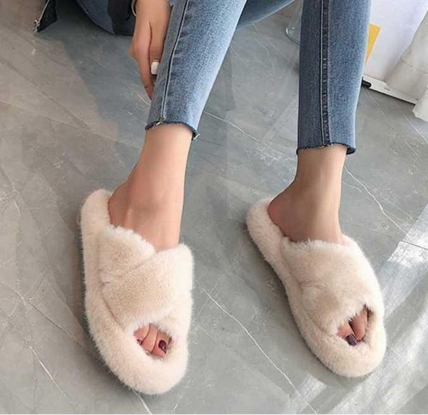 

slippers woman fuzzy sliders shoes soft fur home shoe casual for women femme pantoufles1, Black