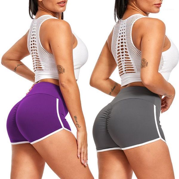 

yoga outfits 2021 summer women's pure color casual sports high waist hip fitness shorts quick-drying training running leggings1, White;red