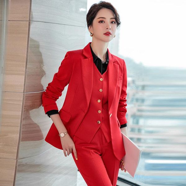 

women's two piece pants fabric women formal business suits elegant red styles pantsuits for ladies office work wear interview b, White