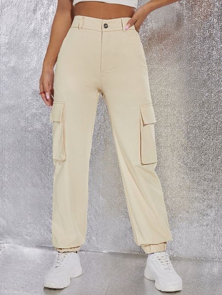 

petite high waist flap pocket side pants b6gr#, Black;white