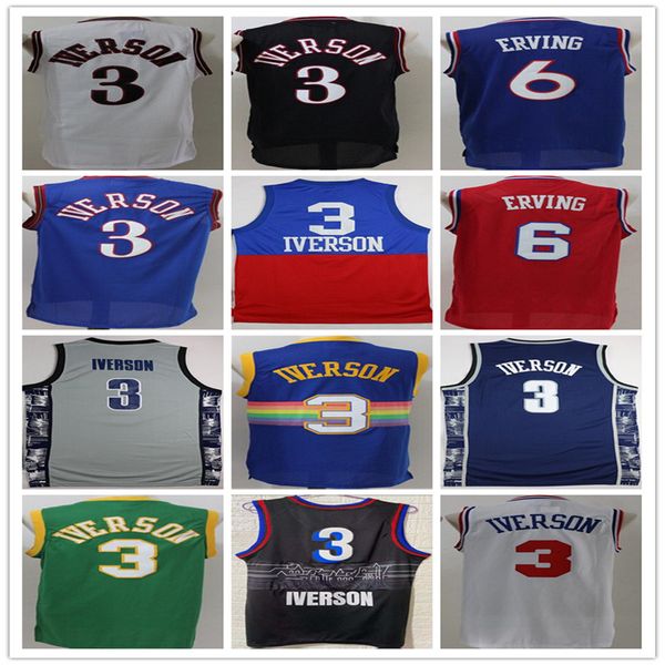 

georgetown hoyas college allen iverson jerseys 3 men basketball dr j julius erving 6 wilt chamberlain 13 blue black white red good quality, Black;red