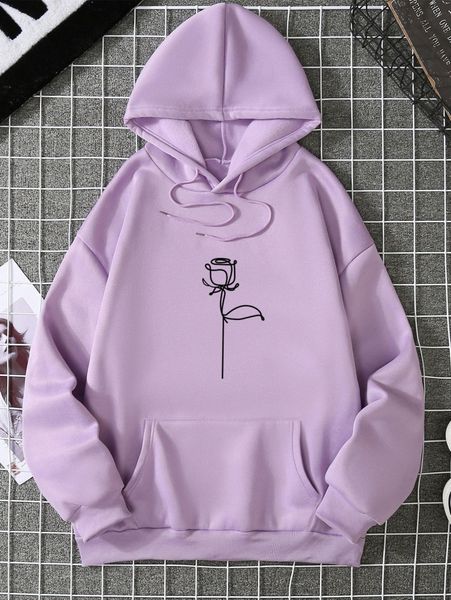 

rose print thermal lined hoodie f1pg#, White;black