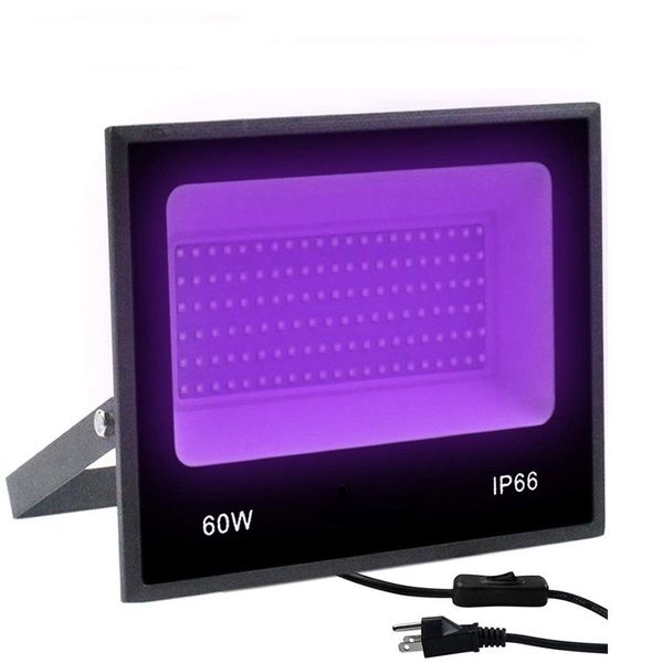 

2021 new holofote led uv 30w 60w, ultra violeta, led, preta, com ligamento/desligamento, ac85-265v ip66, prova d' gua dj disco festa pa