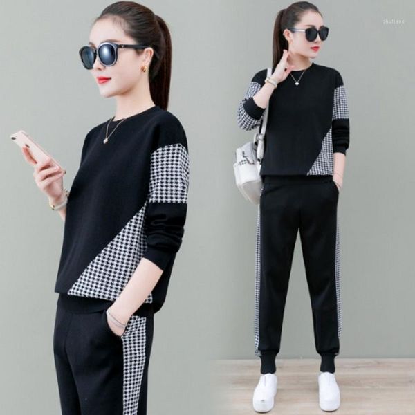 

2020 autumn winter jacquard knit 2 piece set tracksuits women pullover sweater + harem pants sporting suit1, Gray